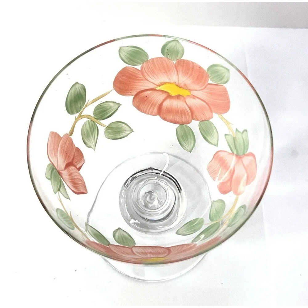 Franciscan Desert Rose Hand Painted Goblet Pink Floral Stemmed Glass 5” VTG